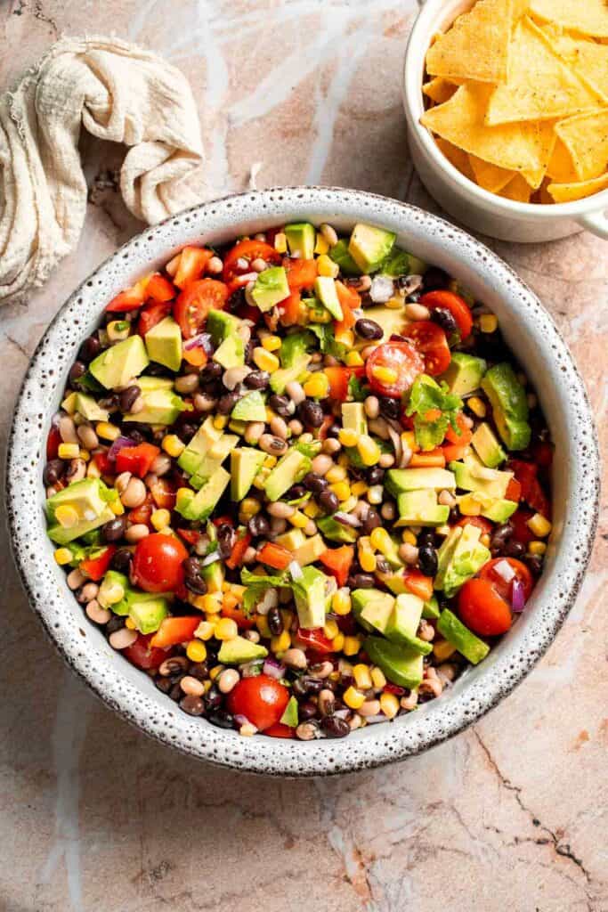 Fresh homemade Cowboy Caviar ready to serve after chilling.