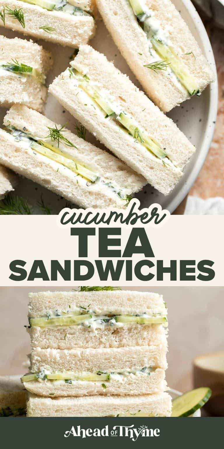 Easy Cucumber Tea Sandwiches with thinly sliced English cucumber and a creamy dill and chive filling, perfect for afternoon tea, brunch, or parties.
