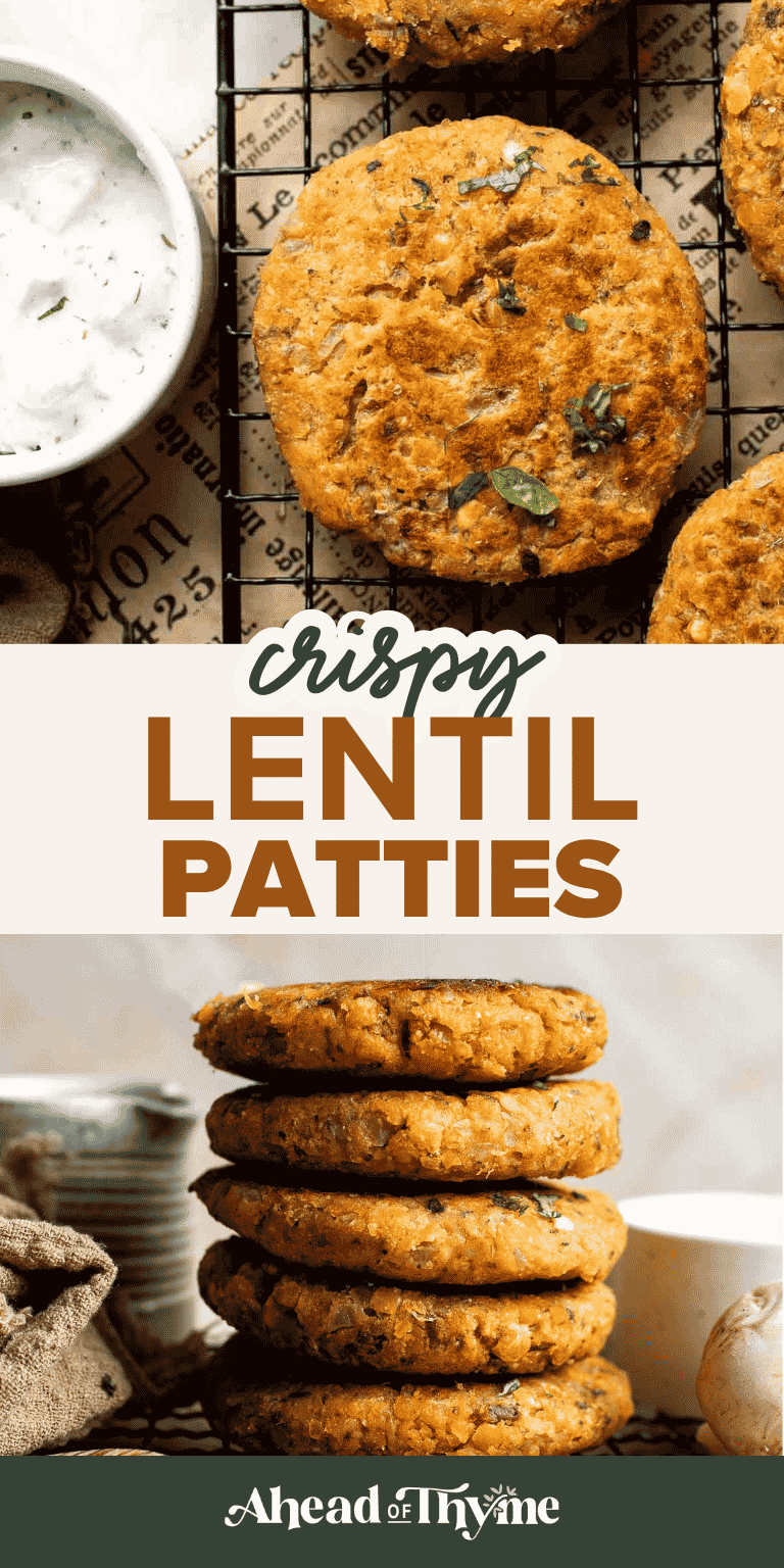 Crispy Lentil Patties made with red lentils, mushrooms, onion, and warm spices. An easy vegetarian recipe that can be pan fried, baked, or air fried.