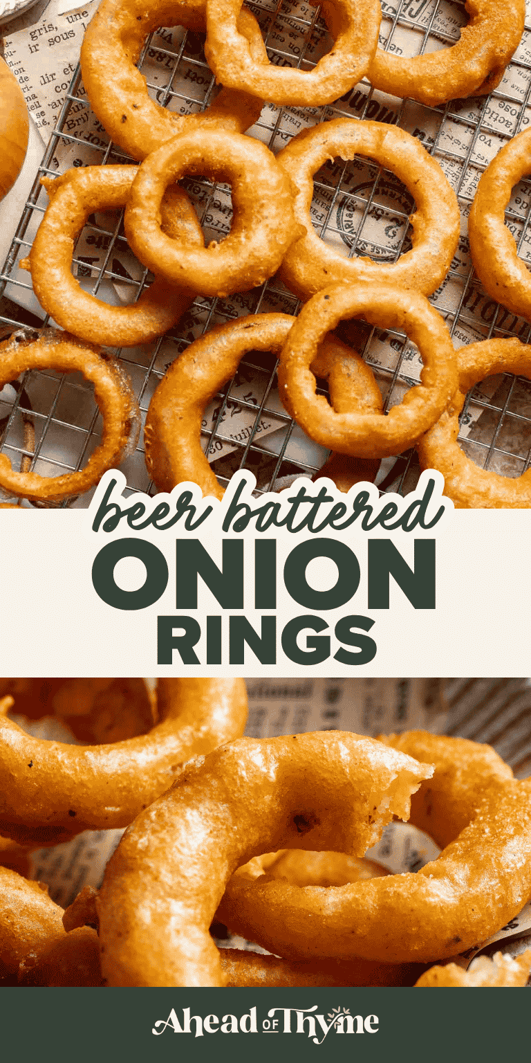 These Beer Battered Onion Rings are crispy, golden, and made with a light beer batter for restaurant-style onion rings at home.