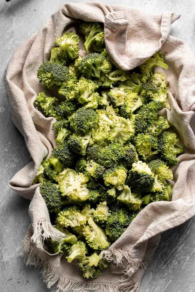 Fresh broccoli florets ready for broccoli salad.
