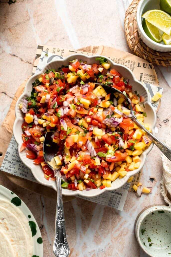 Fresh mango salsa for Halloumi Tacos.