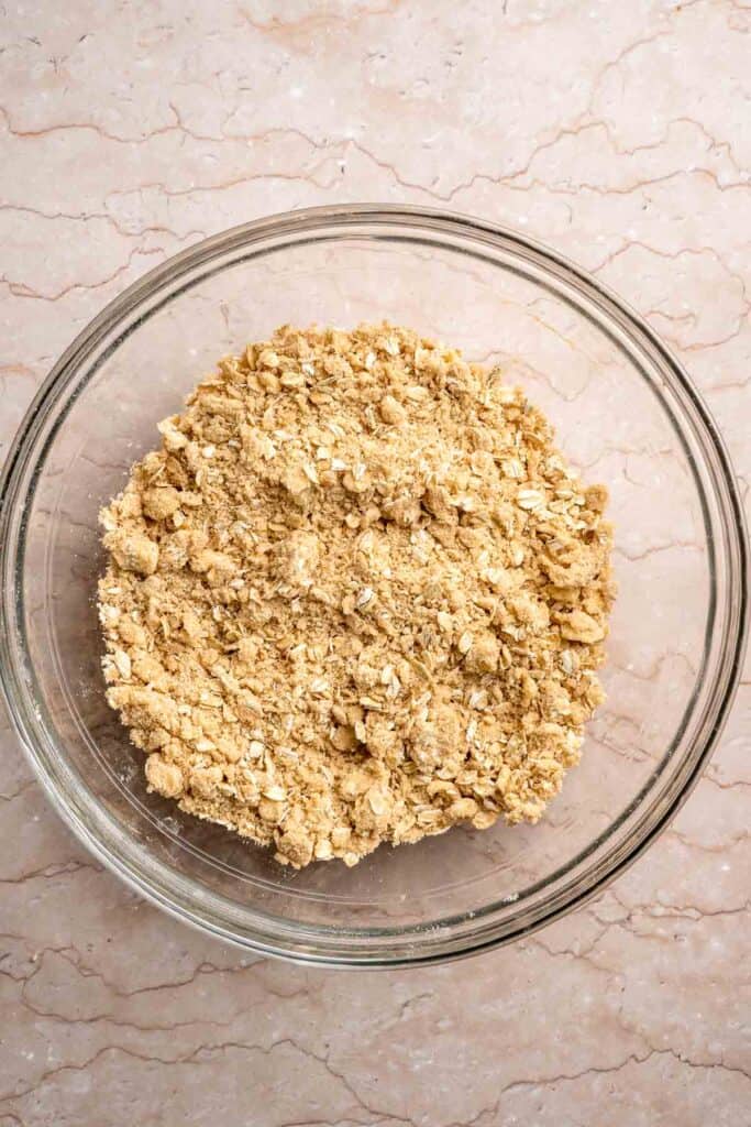Buttery oat crisp topping ready to use.