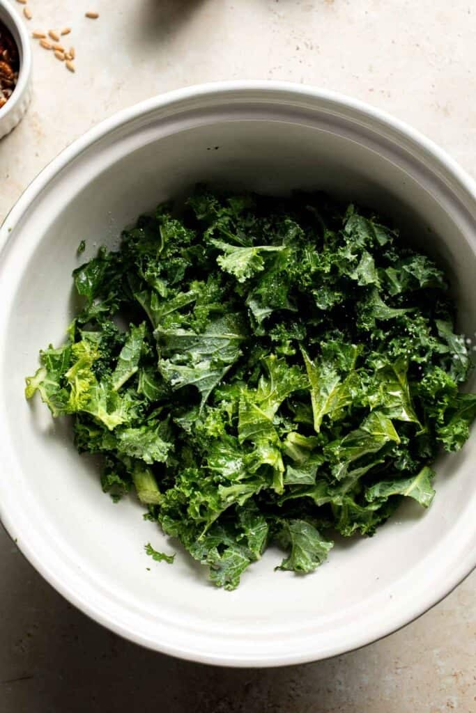 Fresh chopped kale in a large bowl
