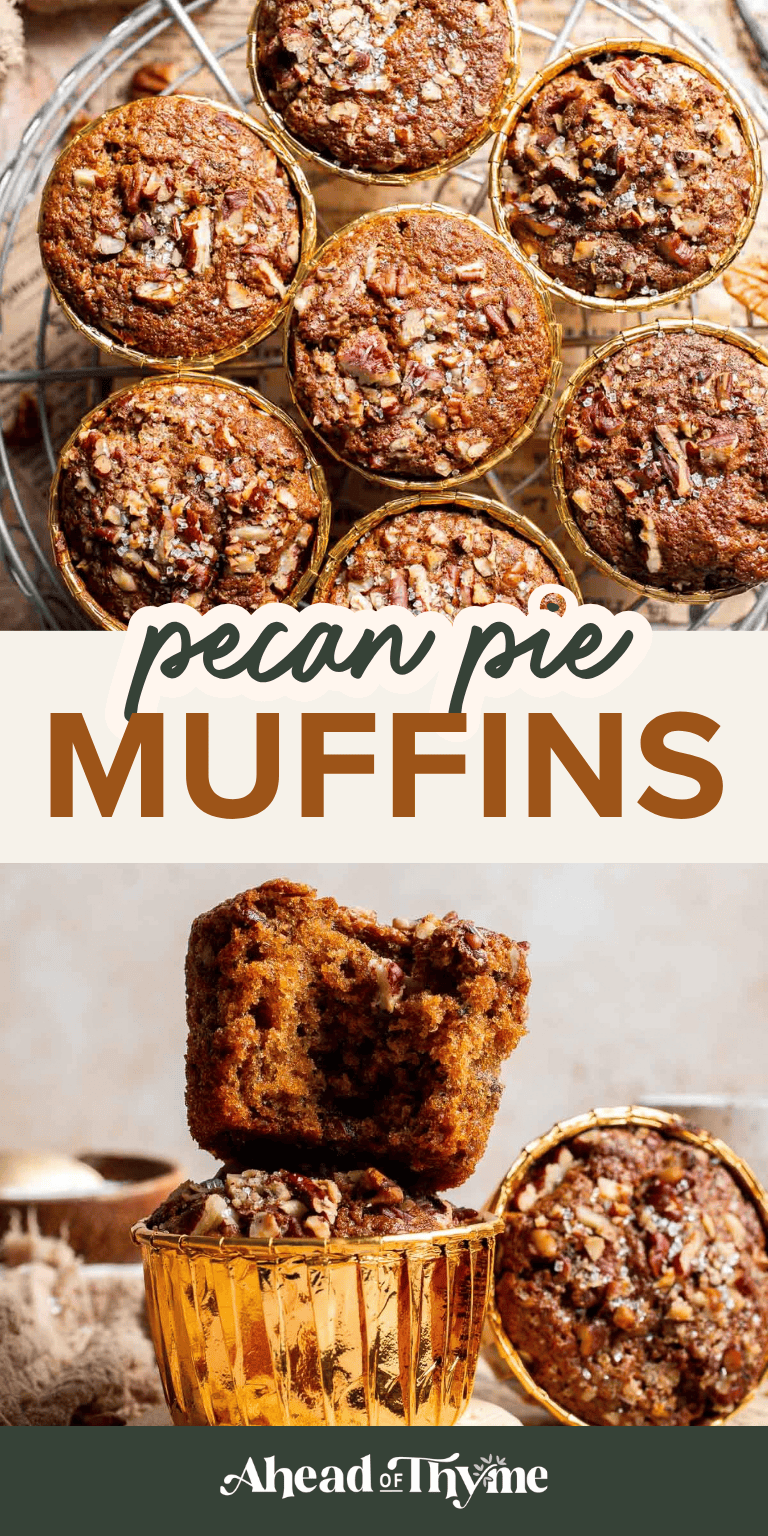 Pecan Pie Muffins recipe. Soft, moist muffins packed with toasted pecans and rich brown sugar flavor, all the taste of pecan pie without the crust.