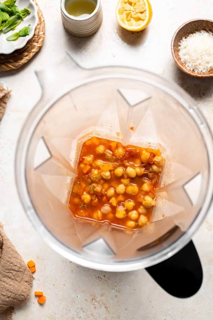 A portion of soup transferred to a blender